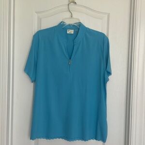 Greg Norman Collection Aqua Zip-Up Blouse